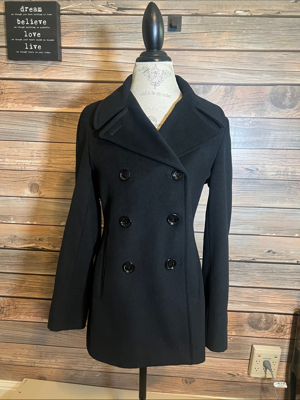 Calvin Klein Black Double-Breasted Pea Coat NWOT Size 6